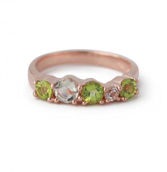 Silberring mit Peridot und Prasiolith, rosé vergoldet