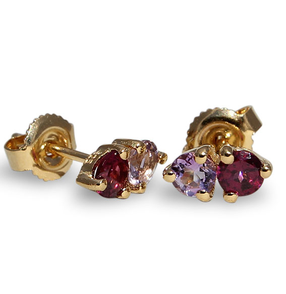 Silberohrstecker vergoldet mit Amethyst und Rhodolith