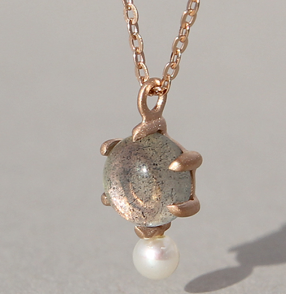 Silbercollier rosé vergoldet mit Labradorit und Perle