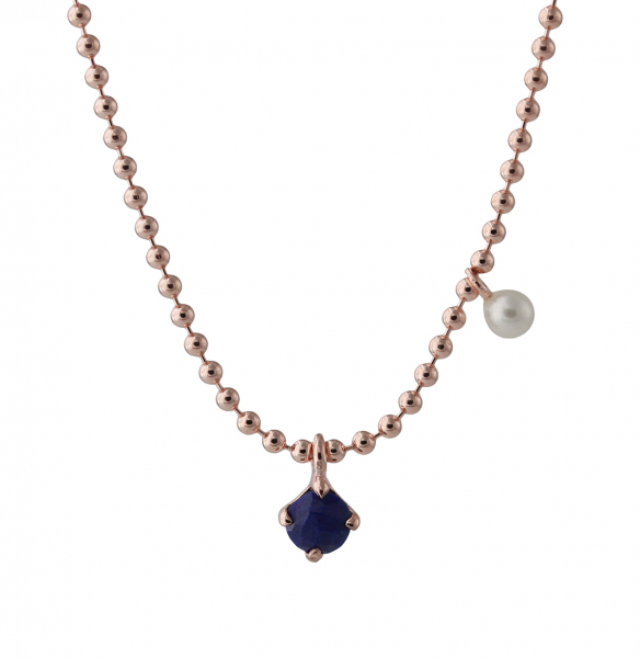 Silbercollier mit Lapis und SWZ Perle rose vergoldet| Moon