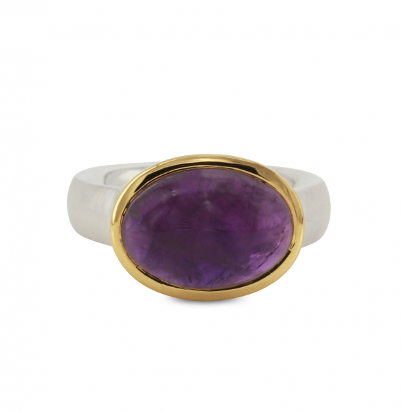 Silberring "Icur" mit 14x10mm Amethyst cab., 18ct vergoldet