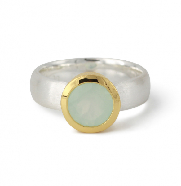 Silberring runde Fassung vergoldet Aqua Chalcedon