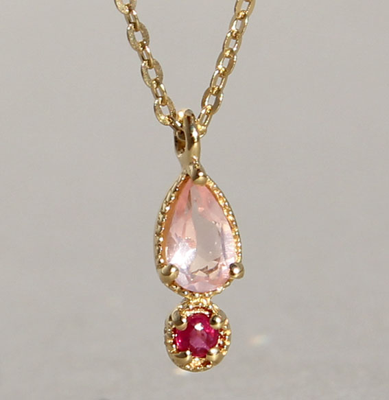 Silbercollier vergoldet mit Rosenquarz und Rubin