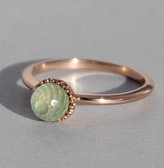 Silberring rosé vergoldet Aqua Chalcedon | Krönchen groß