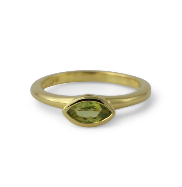 Silberring mit 8x4mm Peridot, 18ct vergoldet