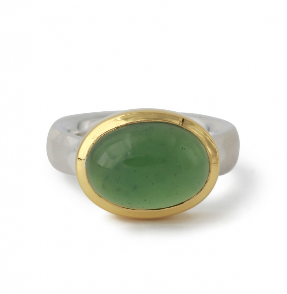 Silberring "Icur" mit 14x10mm Nephrit Jade, 18ct vergoldet