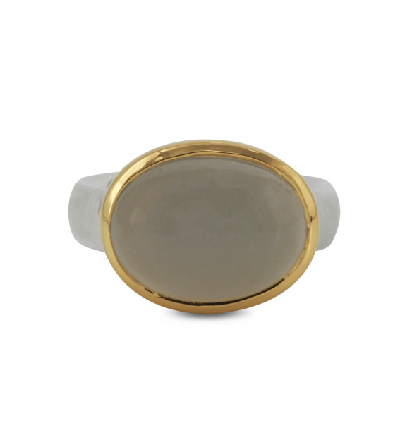 Silberring "Icur" mit 16x12mm Mondstein grau, 18ct vergoldet