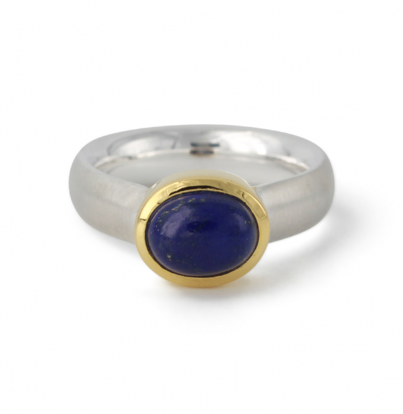 Silberring "Icur" mit 7x9mm Lapis, 18ct vergoldet