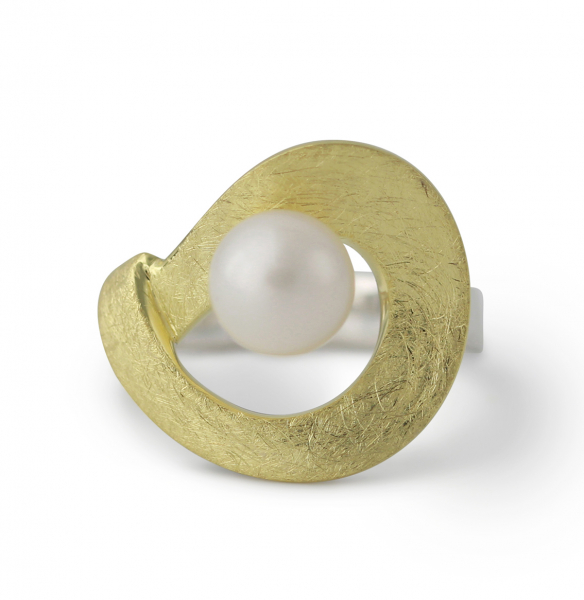 Ring -Twist round- mit SWZ Perle vergoldet