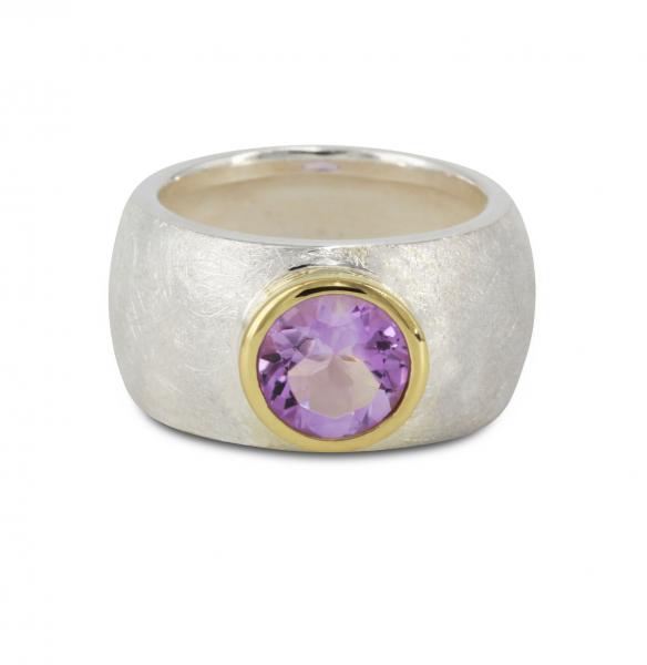 Silberring teilvergoldet mit Amethyst | Golan rund