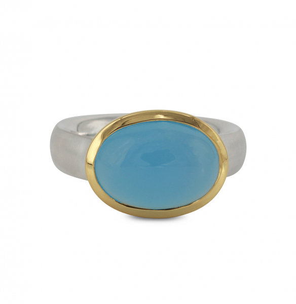 Silberring "Icur" mit 14x10mm Chalcedon, 18ct vergoldet