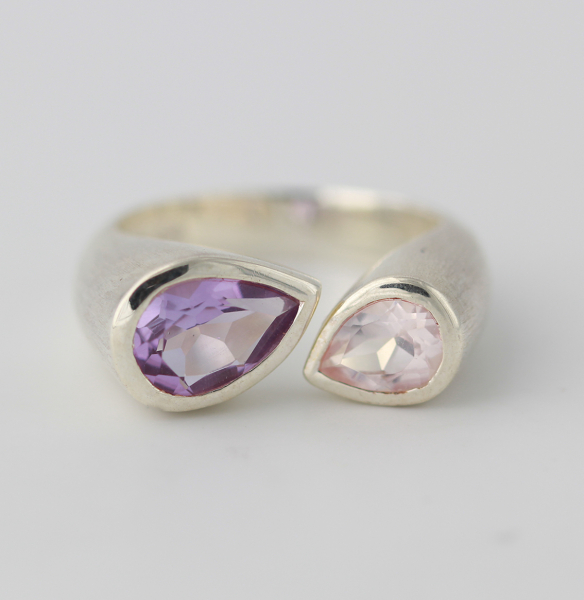 Silberring mit Amethyst und Rosenquarz