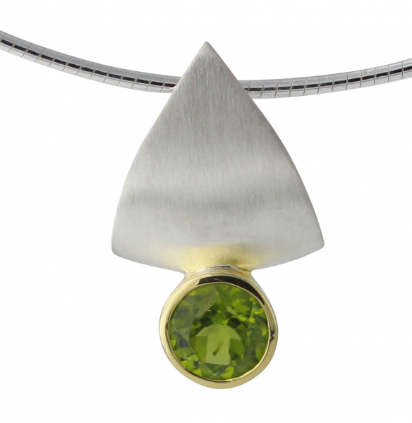 Silberanhänger mit 8 mm Peridot, bicolor