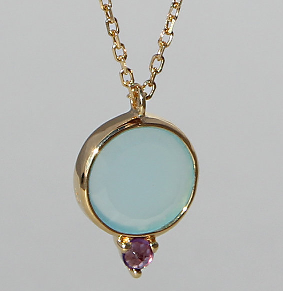 Silbercollier vergoldet mit Aqua Chalcedon und Amethyst | Krona