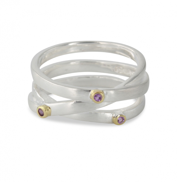 Silberring mit Amethyst, vergoldet