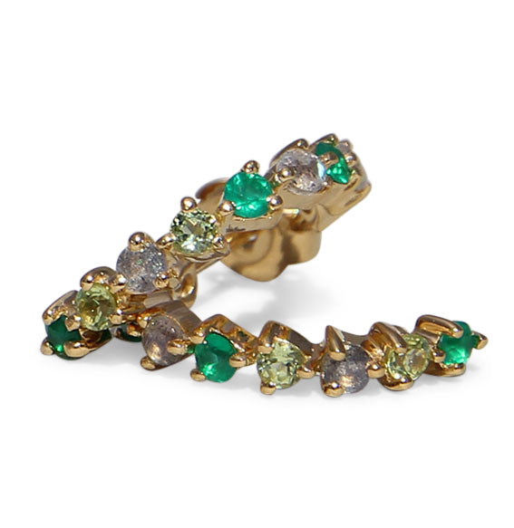 Silberohrringe vergoldet mit Labradorit, Peridot und Onyx grün