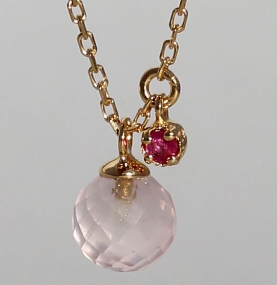 Collier vergoldet mit Rosenquarz und Rubin