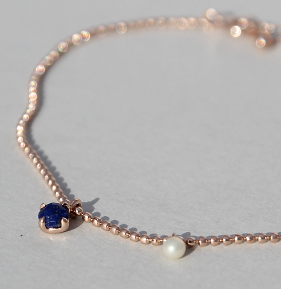 Silberarmband rosé vergoldet mit Lapis und SWZ Perle | Moon