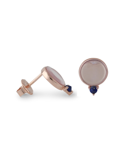 Silberohrstecker rosé vergoldet mit Rosenquarz und Lapis | Krona