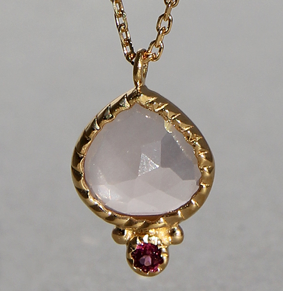 Silbercollier vergoldet mit Rosenquarz und Granat