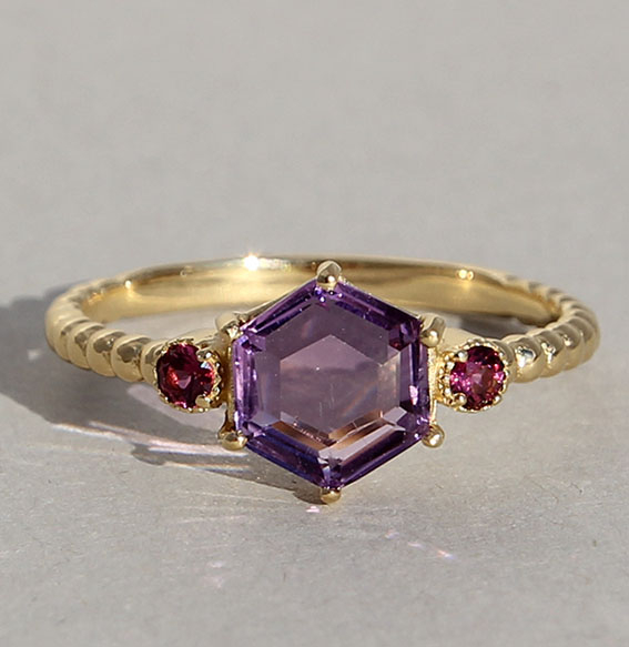 Silberring vergoldet mit Amethyst und Rhodolith