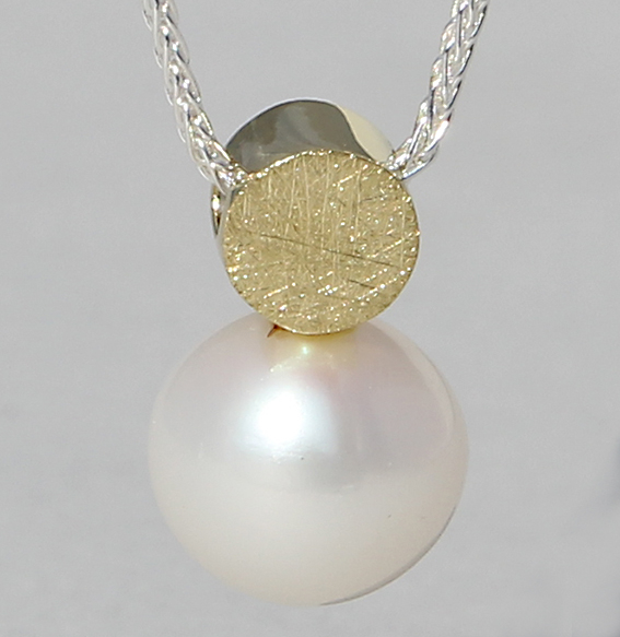 Silberanhänger vergoldet mit SWZ-Perle | Knopf